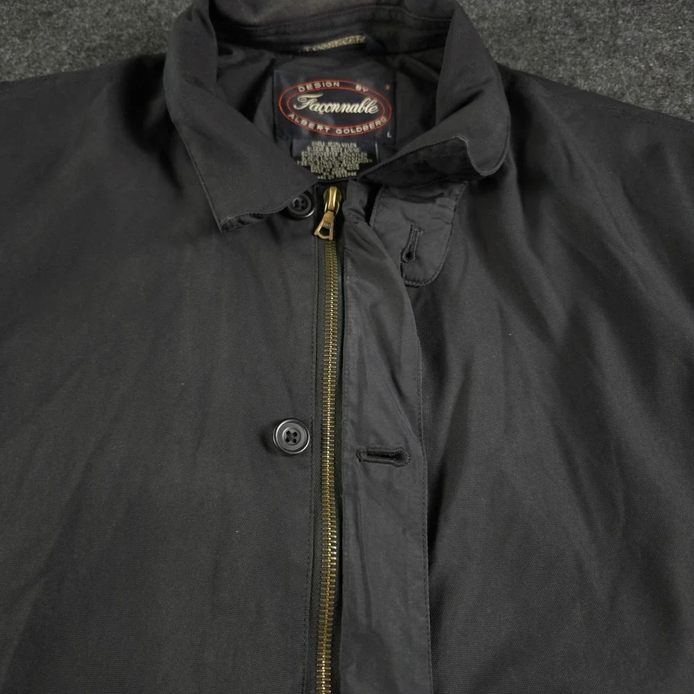 Vtg Faconnable Albert Goldberg Black Biswing Bomber Jacket Elbow Patches Men's L - Picture 11 of 16